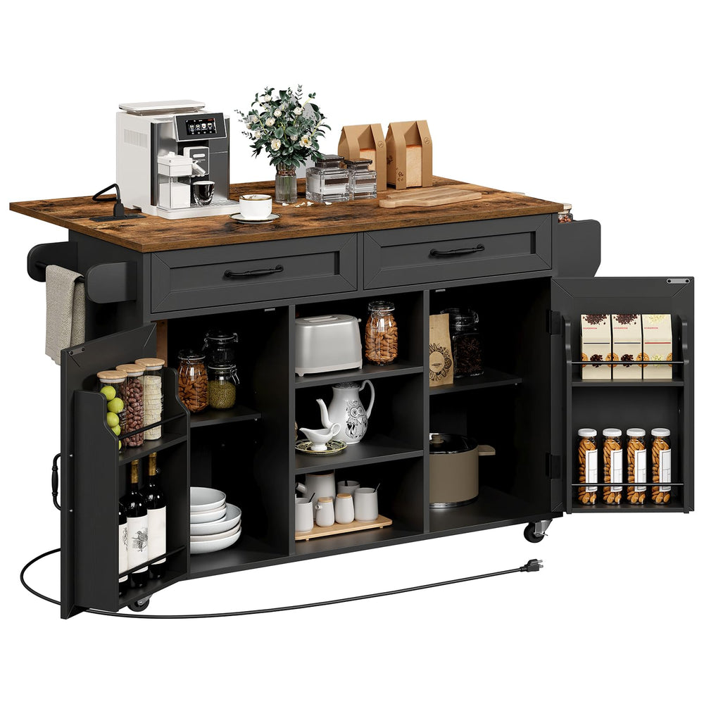 Kitchen Island with Power Outlets & Drop Leaf