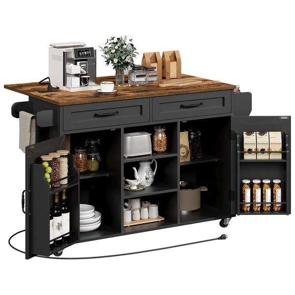 Kitchen Island with Power Outlets & Drop Leaf