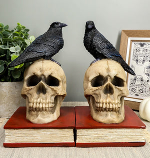 Gothic Raven Skull Bookends Set