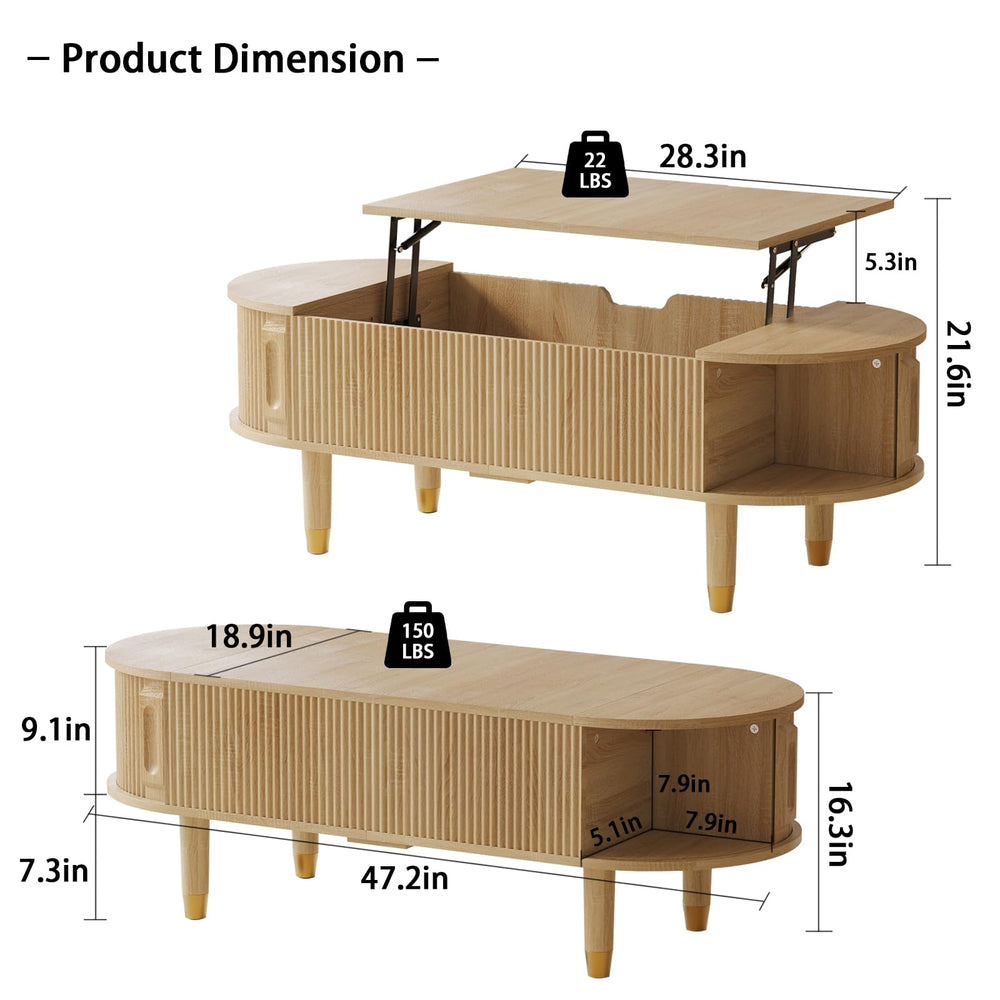 Oval Lift Top Coffee Table with Sliding Door Storage