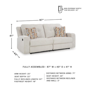 Beige Tufted Manual Reclining Sofa with Accent Pillows