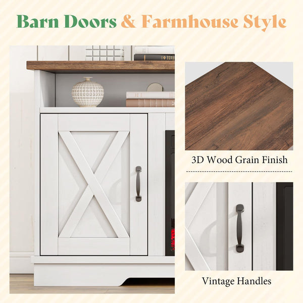 63" Farmhouse TV Stand with 26" Electric Fireplace