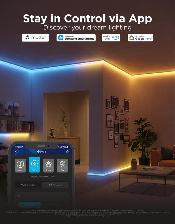 RGBIC LED Strip Lights with Diffuser Channel Cover