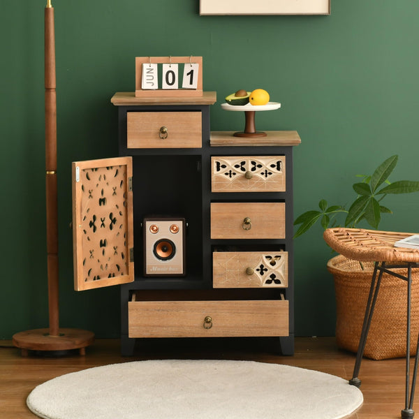 Carved Wood Accent Cabinet with 5 Drawers