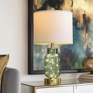 22" Glass Table Lamps Set of 2 with LED Night Light & USB Ports