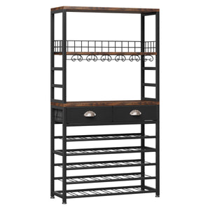 6-Tier Freestanding Wine Rack Cabinet with Drawer and Glass Holder