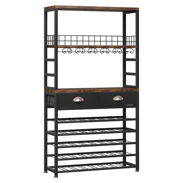 6-Tier Freestanding Wine Rack Cabinet with Drawer and Glass Holder