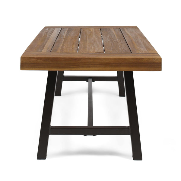 Outdoor Acacia Wood Coffee Table with Metal Frame