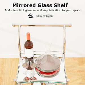 3-Tier Rolling Bar Serving Cart with Glass Shelves