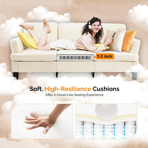 Beige Corduroy 3-Seater Sofa with Deep Seat