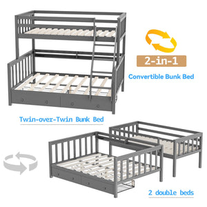 Solid Wood Bunk Bed with Charging Station and LED Lights