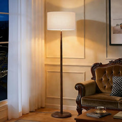 61" Rustic Walnut Wood Floor Lamp with Linen Shade