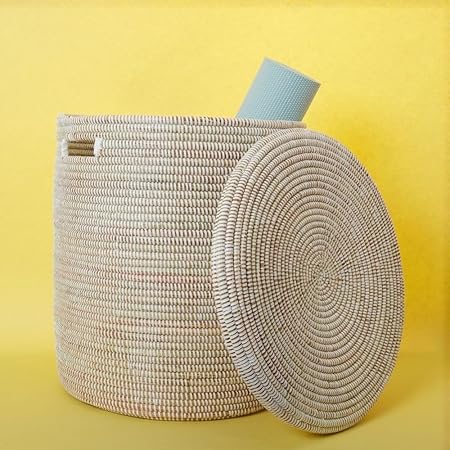 Hand-Woven Storage Basket with Removable Lid