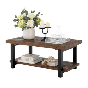 42-Inch Rectangular Solid Wood Coffee Table with Storage Shelf
