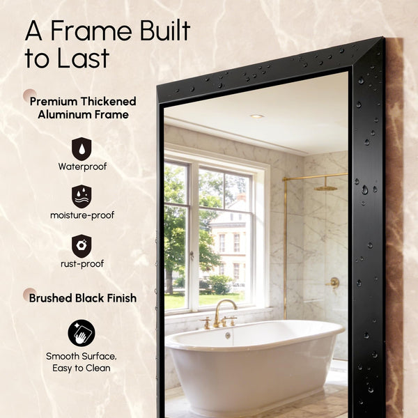 Rectangular Wall Mirror with Brushed Black Aluminum Frame