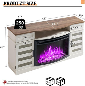 Farmhouse Living Room Table Set of 4 with Electric Fireplace TV Stand