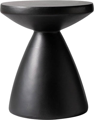 Round Fiberstone Side Table with Hourglass Pedestal Base – Indoor & Outdoor Accent Table