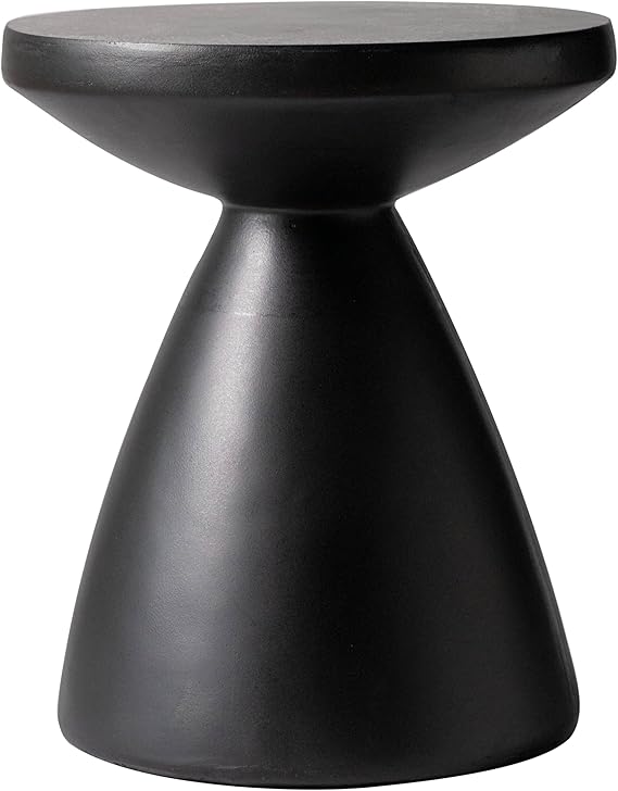 Round Fiberstone Side Table with Hourglass Pedestal Base – Indoor & Outdoor Accent Table