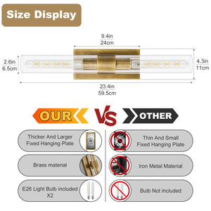 2-Light Brass Wall Sconce with Clear Glass Shade