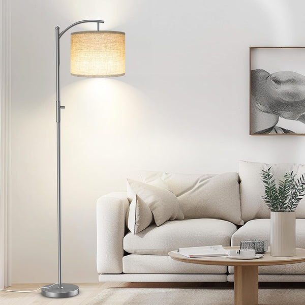 Dimmable Arc Floor Lamp with Linen Shade