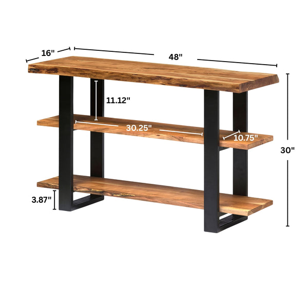 48-Inch 3-Tier Live Edge Console Table with Metal Frame