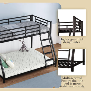 Twin Over Full Metal Bunk Bed with Safety Guardrail and Ladder