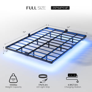Floating Bed Frame with LED Lights & Charging Station