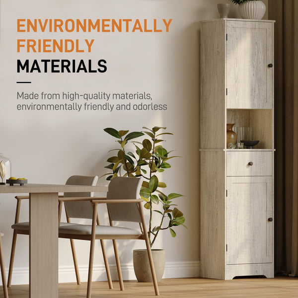 Tall Storage Cabinet with 2 Doors, 2 Drawers & Adjustable Shelves