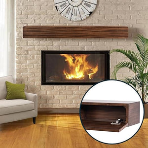 Floating Wood Fireplace Mantel Shelf with Hidden Storage