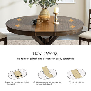 Round Extendable Dining Table with Pedestal Base – Walnut