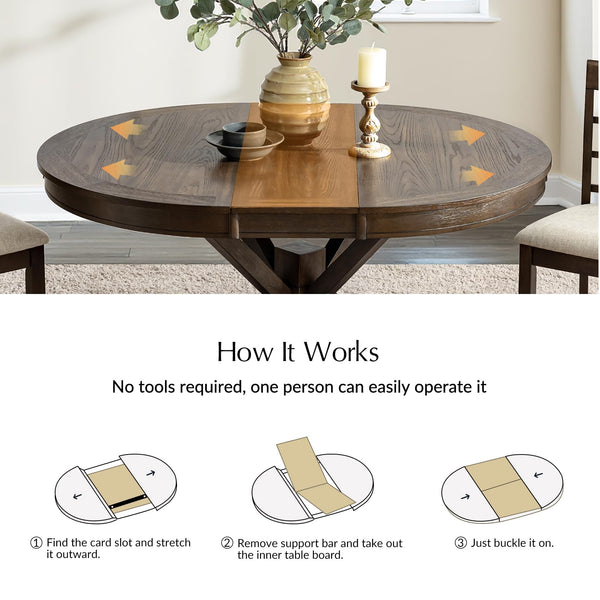 Round Extendable Dining Table with Pedestal Base – Walnut