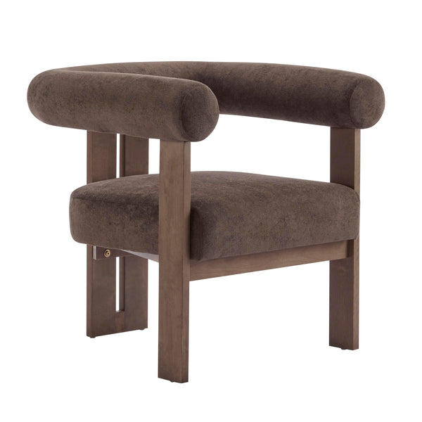 Velvet Accent Chair with Curved Backrest & Wooden Legs