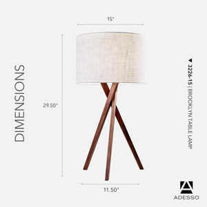 Walnut Tripod Table Lamp with White Linen Shade