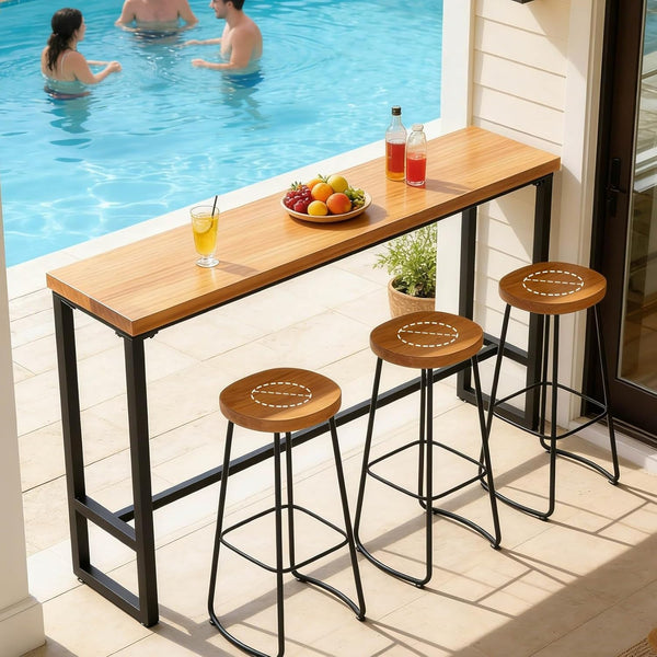 Industrial Solid Wood Bar Table with Metal Frame