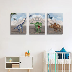 Dinosaur Canvas Wall Art – 3-Panel Framed Set, 16"x24" Each