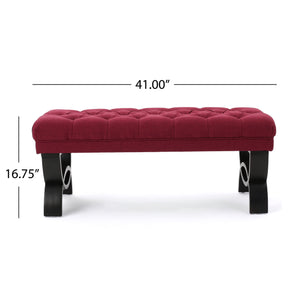 Tufted Fabric Ottoman Bench – Deep Red