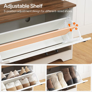 Farmhouse Hall Tree with Bench, Coat Rack & Shoe Cabinet – 31.5"L x 13.8"W x 65.7"H