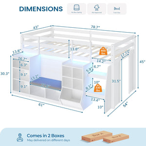 Twin Low Loft Bed with Storage, LED Lights & Reading Nook
