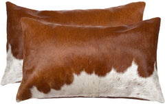 Cowhide Throw Pillows – Brown & White, 12" x 20" (Set of 2)