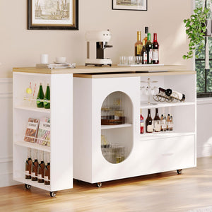 Rolling Kitchen Island with Swivel Table, Storage Cabinet, Drawers & Shelves