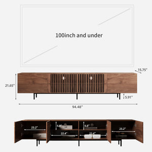 Mid-Century Modern TV Stand with 4 Doors & Cable Management