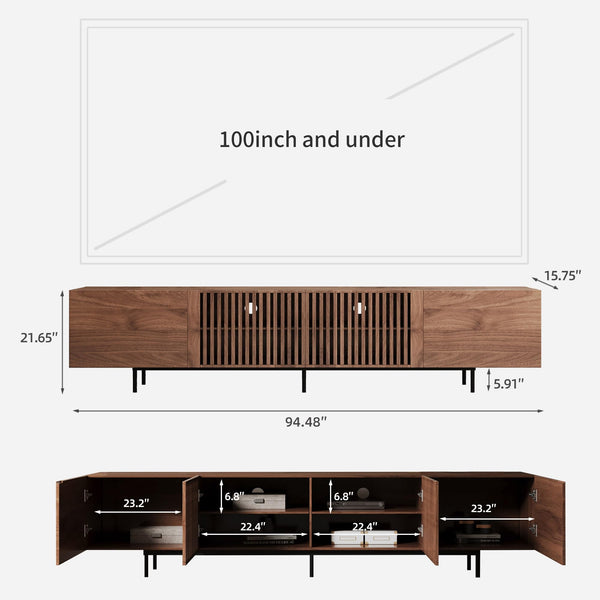 Mid-Century Modern TV Stand with 4 Doors & Cable Management