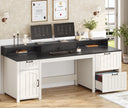 63-Inch Farmhouse Executive Desk with File Drawers, Monitor Stand & Storage Cabinet