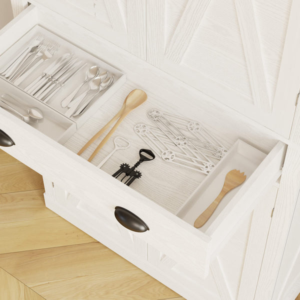 Kitchen Pantry Storage Cabinet with Barn Doors & Drawer — White, 72.6"H