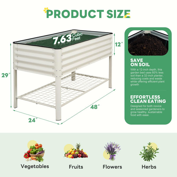 Elevated Raised Garden Bed with Wheels & Storage Shelf