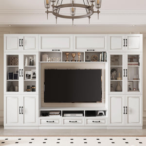 126" Entertainment Center Wall Unit with Glass Doors & Drawers