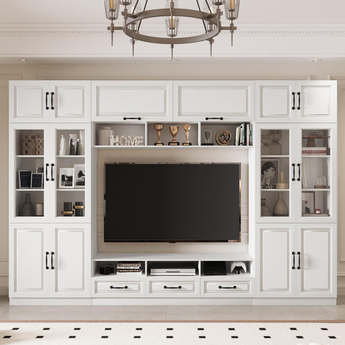 126" Entertainment Center Wall Unit with Glass Doors & Drawers