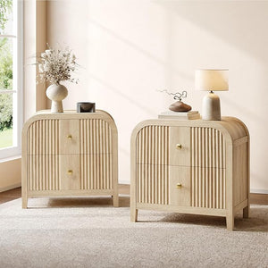 2-Drawer Nightstand with Wave-Fluted Front & Curved Top