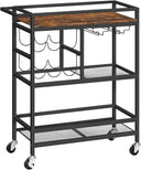 3-Tier Rolling Bar Cart with Wine Rack and Glass Holders