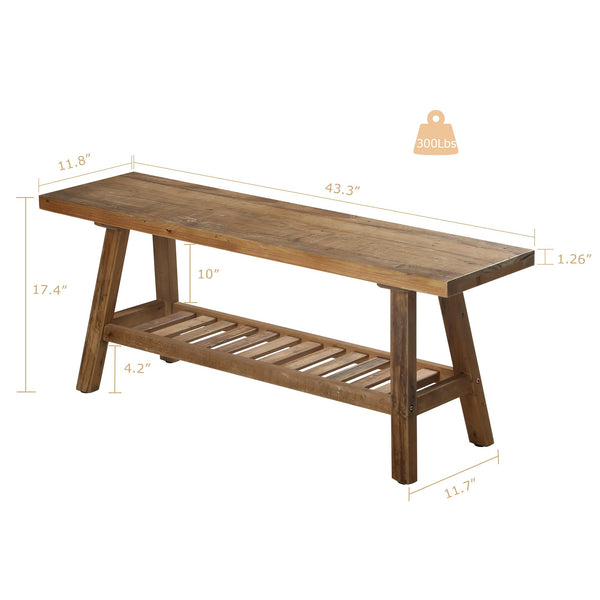 Reclaimed Wood Farmhouse Entryway Bench with Storage Shelf